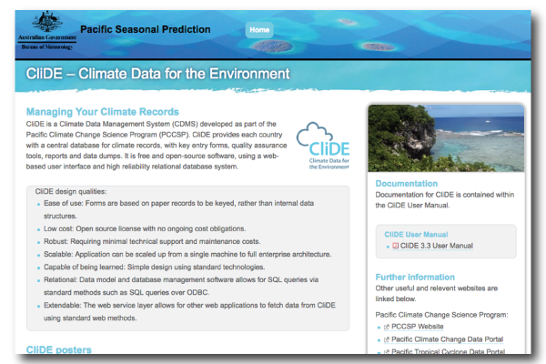 Screenshot of CliDE landing page